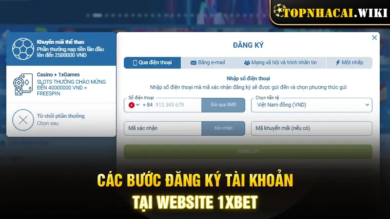 Các bước đăng ký tài khoản tại website 1XBET
