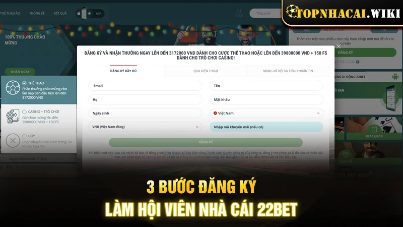 3 bước để đăng ký làm hội viên 22BET