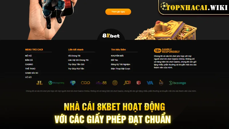 Nhà cái 8KBet hoạt động với các giấy phép đạt chuẩn