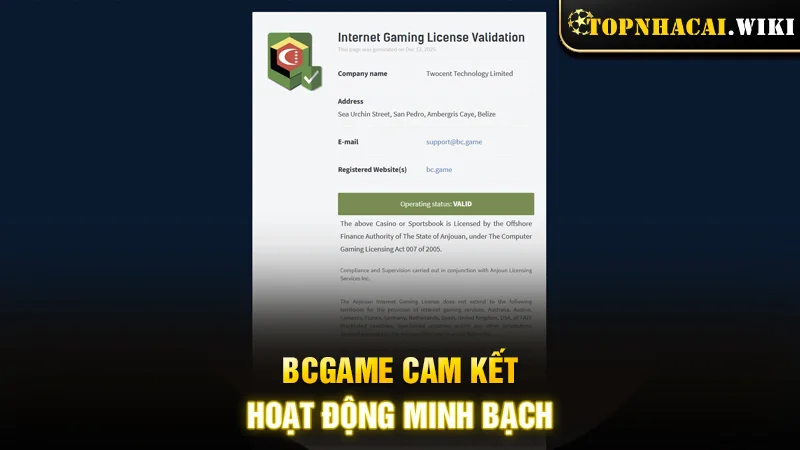 Cam kết hoạt động minh bạch - hợp pháp - an toàn