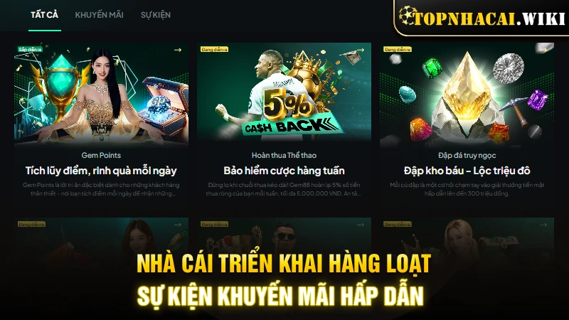 Nhà cái triển khai hàng loạt sự kiện khuyến mãi hấp dẫn