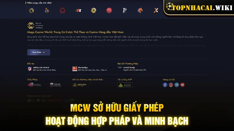 Tính pháp lý của nhà cái MCW