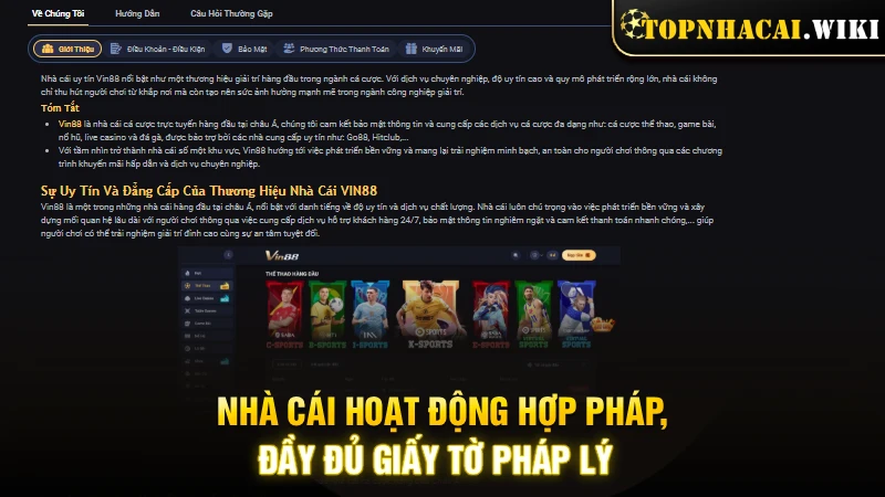 Nhà cái hoạt động hợp pháp, đầy đủ giấy tờ pháp lý