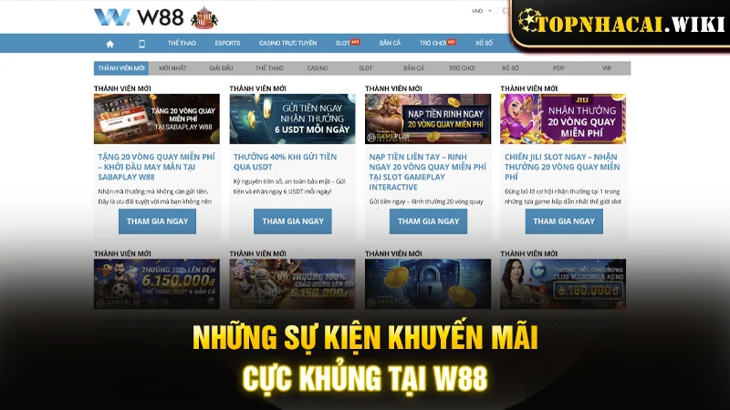 Những sự kiện khuyến mãi cực khủng tại W88