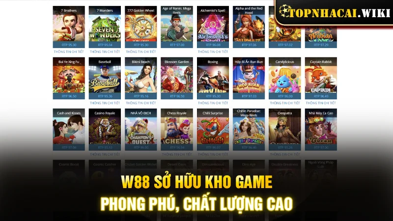W88 sở hữu kho game phong phú, chất lượng cao